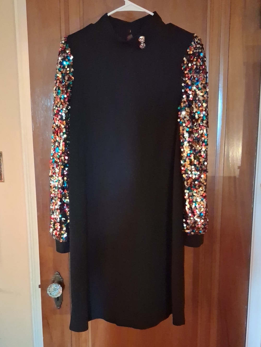 SHEIN Black Shift Dress with Multicolor Sequin Sleeves